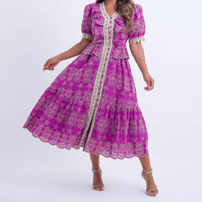 Vestido Feminino Midi Roxo com Renda Tiffany - FL13