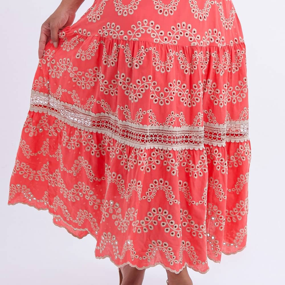 Vestido Feminino Bordado Coral Rosana - FL03