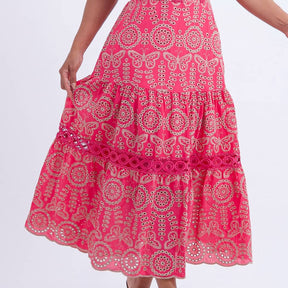 Vestido Feminino Midi Bordado Rosa Gisele - FL07