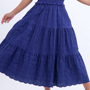 Vestido Feminino Bordado Midi Azul-Marinho Fátima - FL20