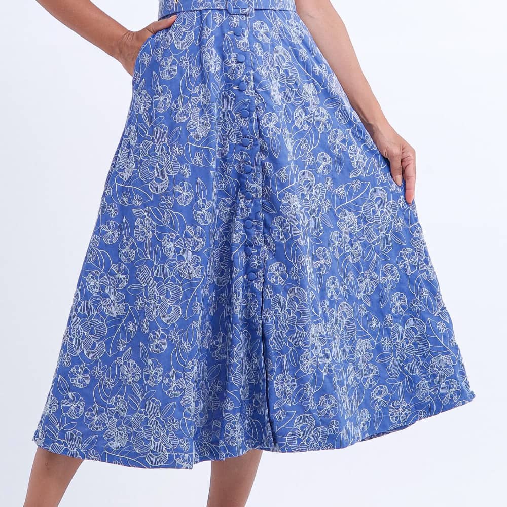 Vestido Feminino Midi Azul Floral Antonella- FL04