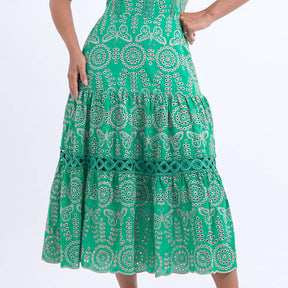 Vestido Feminino Midi Bordado Verde Gisele- FL05