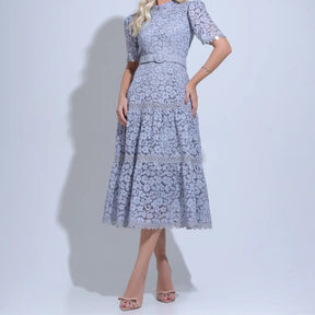 Vestido Feminino Midi Rendado Cinza  Michelinne - FL29