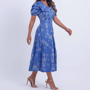 Vestido Feminino Midi Floral Azul Antonella - FL19
