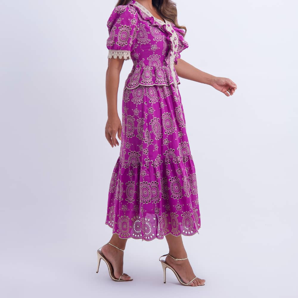 Vestido Feminino Midi Roxo com Renda Tiffany - FL13