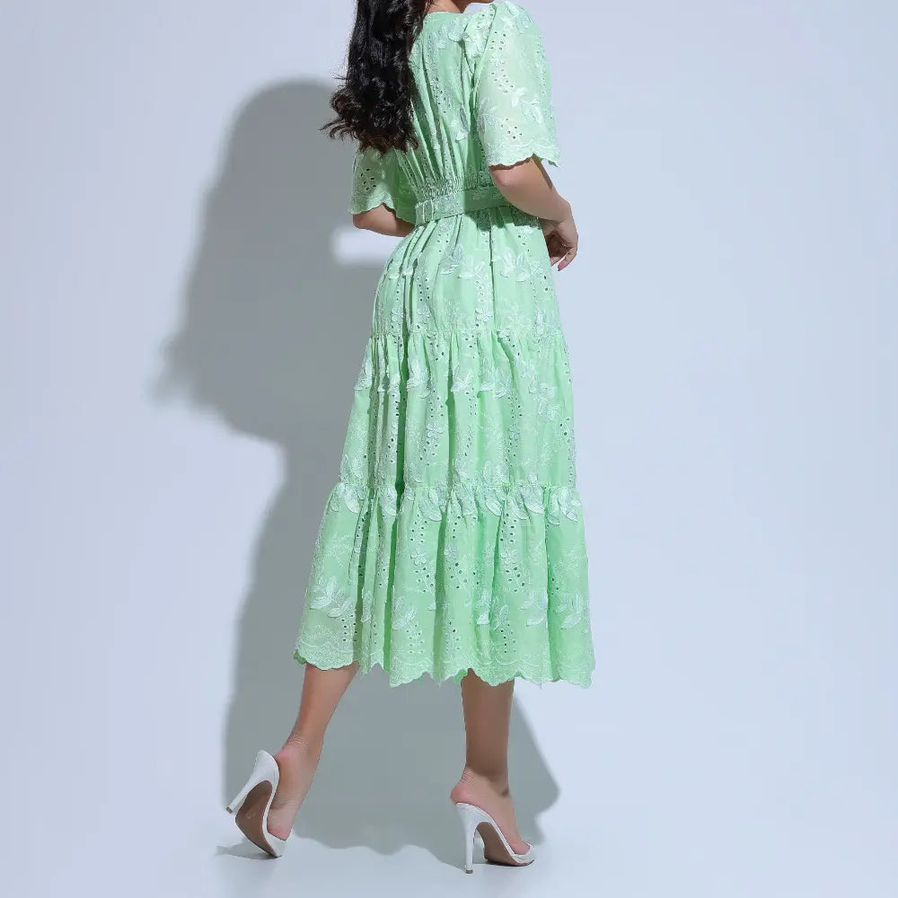 Vestido Feminino Laise Bordado 3D Verde Menta Bordado Núbia - FL27