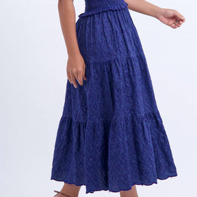 Vestido Feminino Bordado Midi Azul-Marinho Fátima - FL20