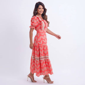 Vestido Feminino Bordado Coral Rosana - FL03