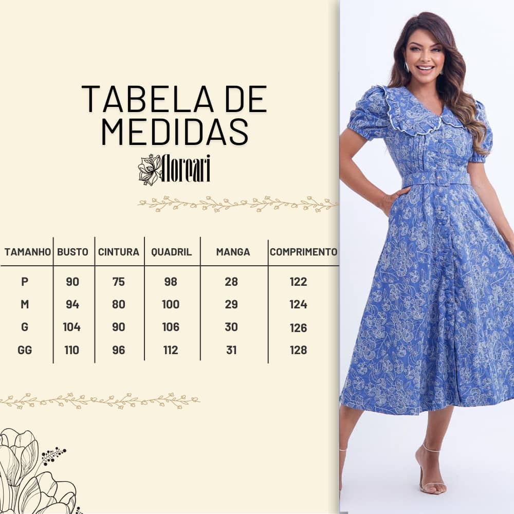 Vestido Feminino Midi Azul Floral Antonella- FL04