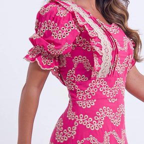 Vestido Feminino Bordado Pink Rosana - FL09