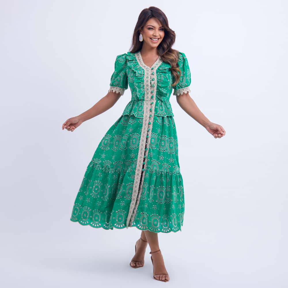 Vestido Feminino Verde com Renda Tiffany - FL14