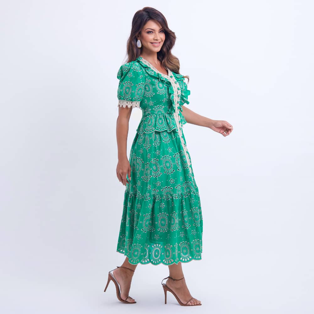 Vestido Feminino Verde com Renda Tiffany - FL14