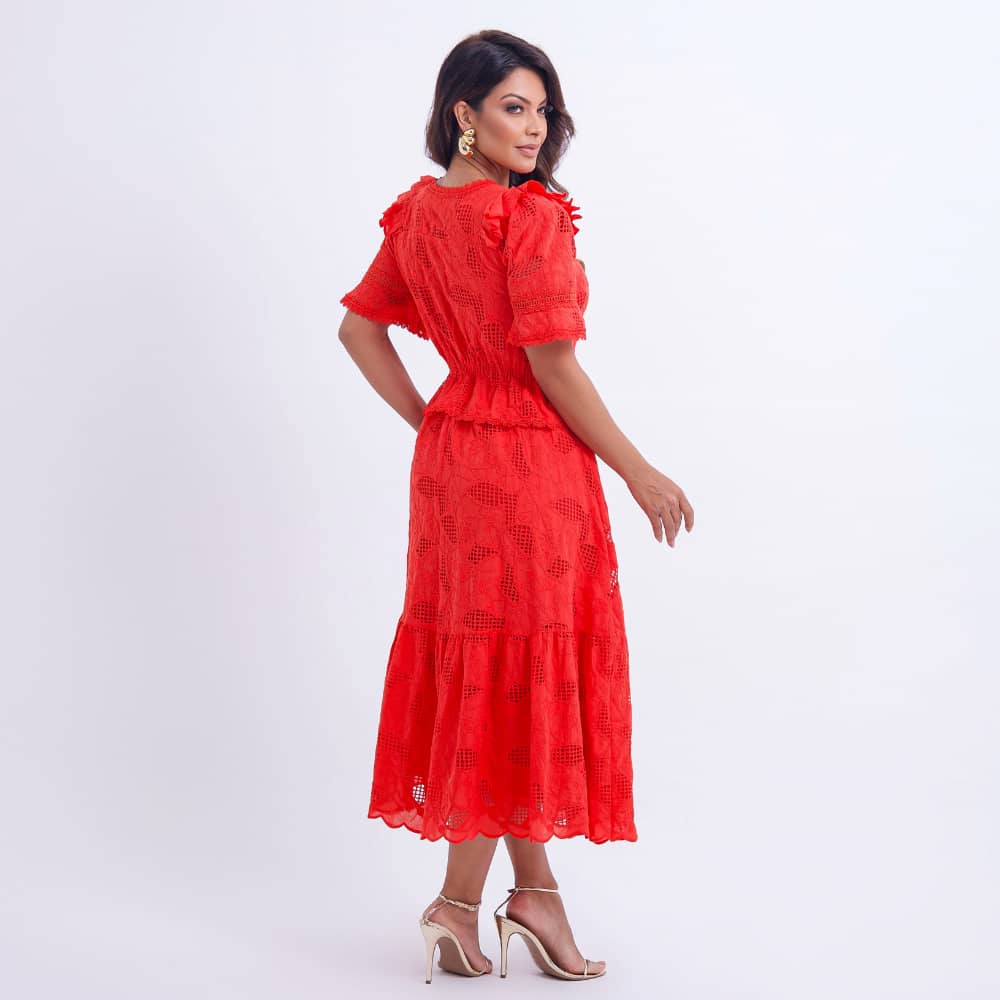 Vestido Feminino Midi Renda Vermelha  Emily - FL16
