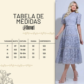 Vestido Feminino Midi Rendado Cinza  Michelinne - FL29