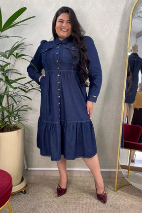 Vestido Jeans Manga Longa