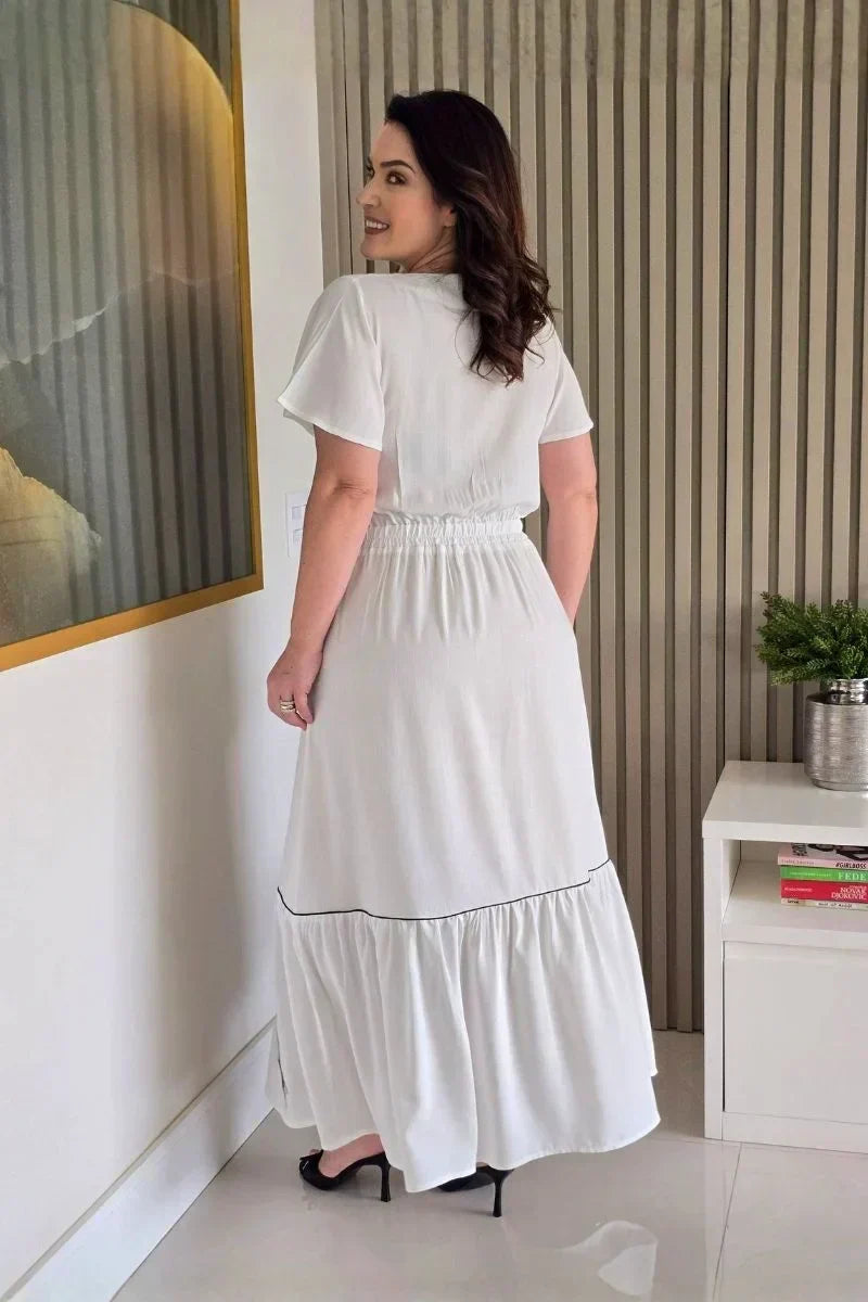 Vestido Estela Branco Bordado em Viscolinho